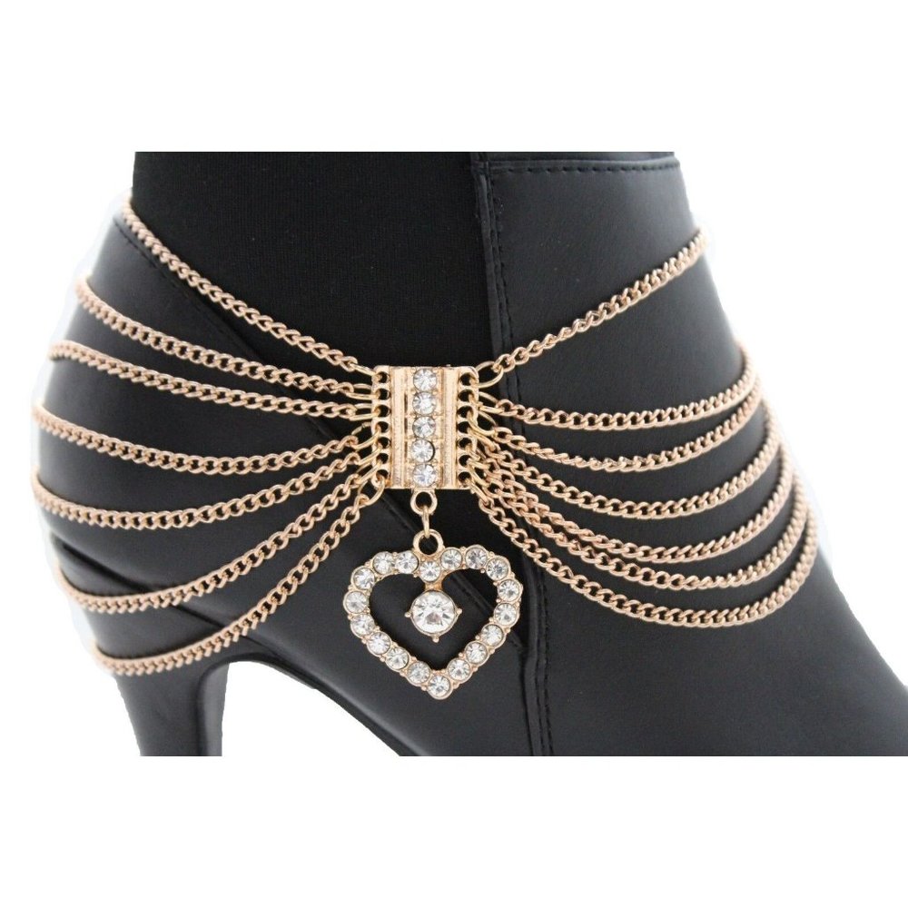 Women Gold Wedding Metal Chain Boot Bracelet Shoe Bling Sexy Heart Charm Jewelry